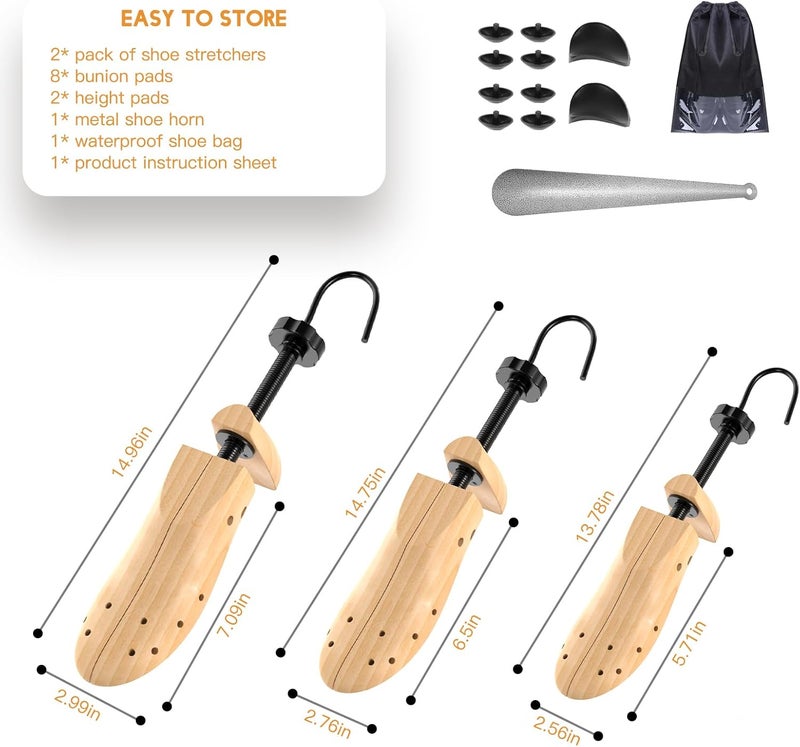 eachway Wooden Shoe Stretcher Men and Women for Wide Feet, Pair Premium of 4-way Shoe Tree Widener Stretch Length & Width - Image 3